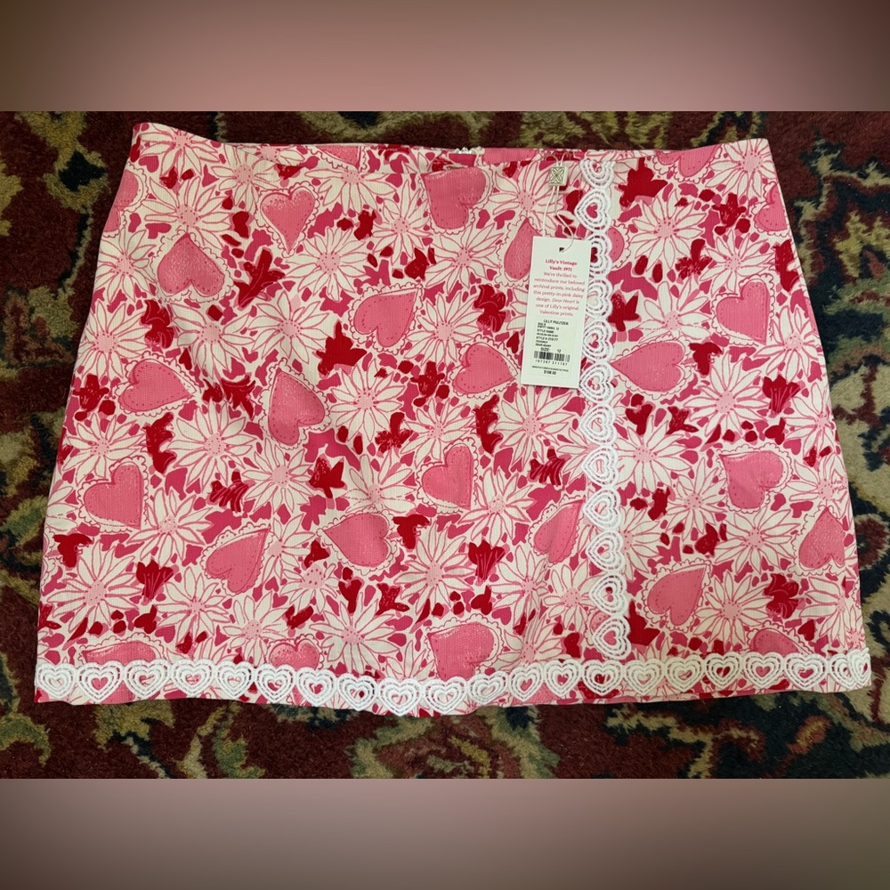 NWT Lilly Pulitzer size 12 Michelina Pink Red Dear Heart coconut Mini Skort New